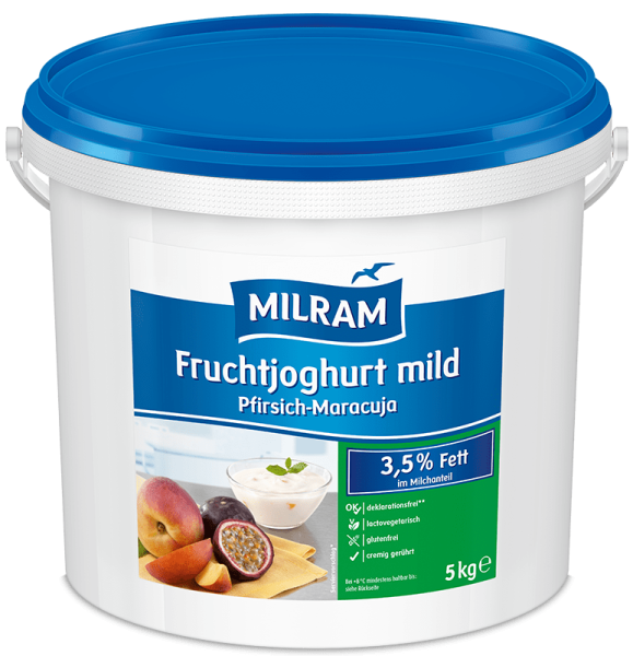 MILRAM Fruchtjoghurt mild Pfirsich-Maracuja 3,5% Fett, 5 kg MILRAM Fruchtjoghurt mild Pfirsich-Maracuja 3,5% Fett, 5 kg