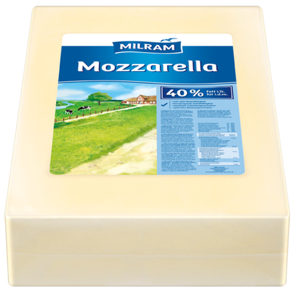 MILRAM Mozzarella 40% F.i.Tr. Block, ca. 15 kg MILRAM Mozzarella 40% F.i.Tr. Block, ca. 15 kg
