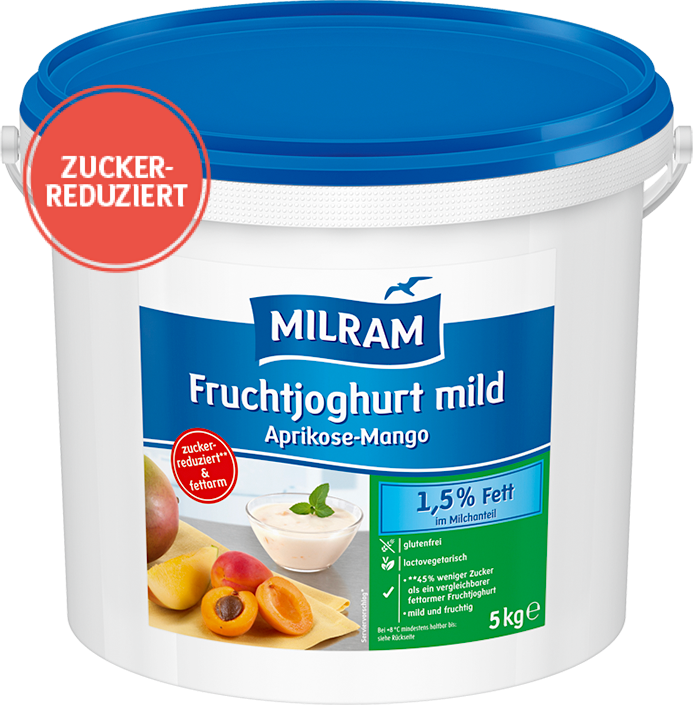 MILRAM Fruchtjoghurt mild Aprikose-Mango 1,5% Fett, zuckerreduziert, 5 kg