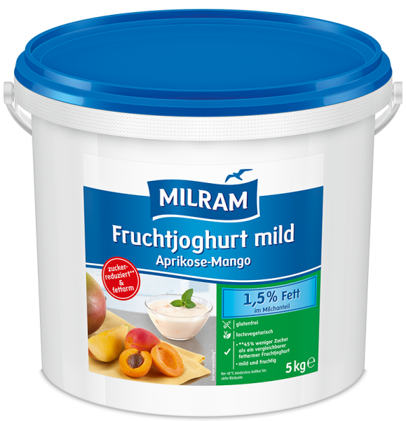 MILRAM Fruchtjoghurt mild Aprikose-Mango 1,5% Fett, zuckerreduziert, 5 kg