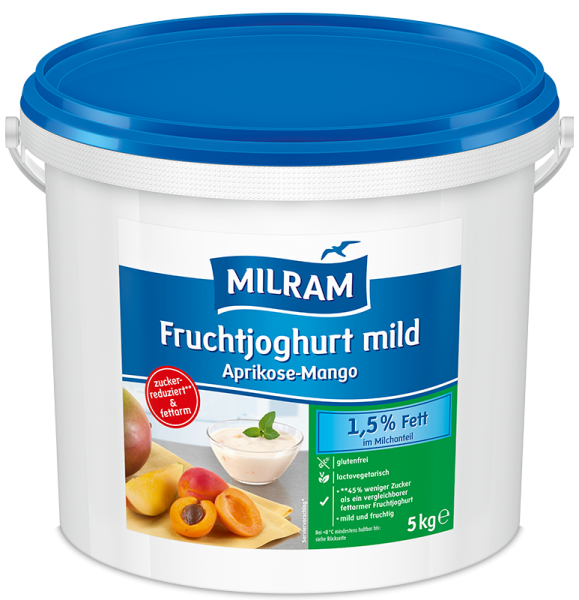 MILRAM Fruchtjoghurt mild Aprikose-Mango 1,5% Fett, zuckerreduziert, 5 kg MILRAM Fruchtjoghurt mild Aprikose-Mango 1,5% Fett, zuckerreduziert, 5 kg