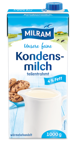 MILRAM Kondensmilch 4% Fett Weichpackung, 1 kg