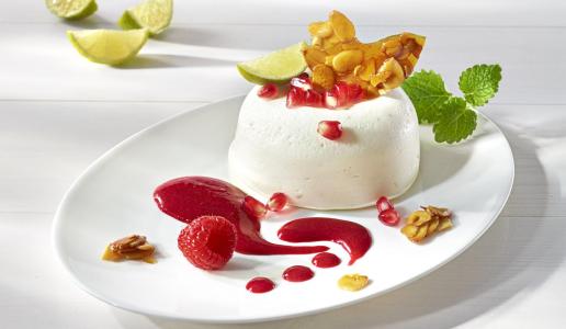 Limetten-Joghurtmousse mit Himbeercoulis