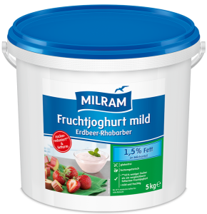 MILRAM Fruchtjoghurt mild Erdbeer-Rhabarber 1,5% Fett, zuckerreduziert, 5 kg
